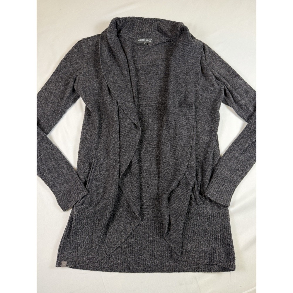 Barefoot Dreams Circle Cardigan Womens M Carbon‎ CozyChic Lite Shawl Collar - Picture 2 of 8